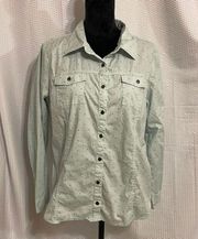 Christopher & Banks green with polka dots button down long sleeve blouse size L