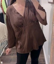 Sunny Leigh silk blouse in chocolate brown color size 2X