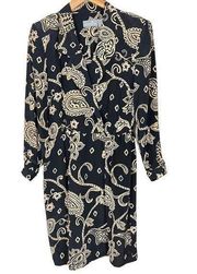 Vintage  Silk Paisley Black Wrap Shirt Dress Size 12 Fits like 10