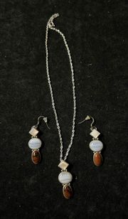 Handmade gem totem: rutile quartz, moonstone, orange kyanite neckless and earring set