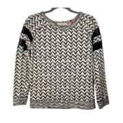 Mesh Sleeves Knit Sweater Geometric Stripes Cream Black Womens Size Small