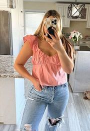 Abercrombie & Fitch Pink Ruffle Sleeve Cropped Tank Top Sweetheart Neck S