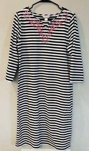 Christopher & Banks Black Striped Floral Embroidered Dress M V-Neck N5