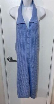 Pink Rose Aster Blue Maxi Halter Sweater Dress Size L New