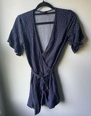 wrap dress mini navy blue short sleeves extra extra small like new!