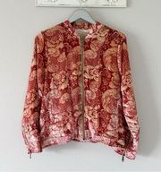 Chaser Pink Floral Printed Silk Bomber Jacket NEW