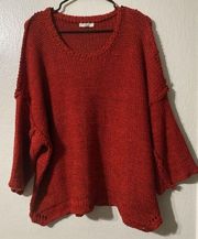 Easel Oversized Boho Chic Sweater Womens Small Red Boxy 3/4 Sleeve Minimalist