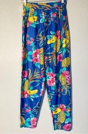 Vintage High Waist Trousers Tropical Papaya Pineapple Pleat Maximalist Dopamine