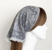 Grey Paisley With Lace Self Tie Hair Cover Or Veil