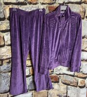 Vintage  Purple Velour Sweat/Pant Set L/XL