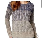 Lucky Brand Color-Blocked Gradient Cable Knit Crewneck Pullover Sweater Medium