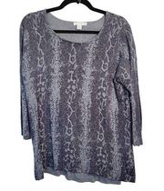 Kenar Womens Large Grey Snakeskin Animal Print Knit Top 3/4 Sleeve Casual