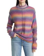 BeachLunchLounge Ombre Rainbow Mock Neck Sweater Large Space Dye Stripe