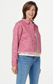 ISAAC MIZRAHI LIVE Pink Floral Denim Jacket NWOT