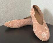 HUMA BLANCO (Anthropologie) Dorotea Rose Pink Suede Embroidered Flats, Size 7