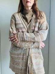 90s Vintage Lizsport Cardigan Sweater Metallic Gold Pastel Large Oversized Fit