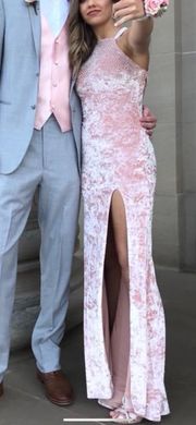 Pink Velvet Rhinestone Prom Dress