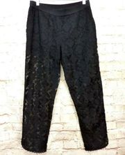 Club Monaco Sheer Lace Terry Embroidered Pants Black Silk Sexy Cute Boho