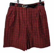 Vintage 90's Counterparts Plaid Corduroy Bermuda Shorts Pleated Belted Red Blue