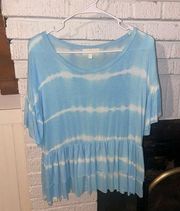 Simply‎ Southern Blue White Tiedye Look Super Soft Scoop Neck Blouse medium