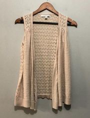 LC Lauren Conrad Sleeveless Open Front Vest w/ Loose Knit Back Beige XSmall