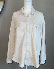 Lumberjane Waffle Knit Long Sleeve Button Down Top in Cream White Size S