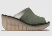 NWT Fly London Jade Green Wedge Slides