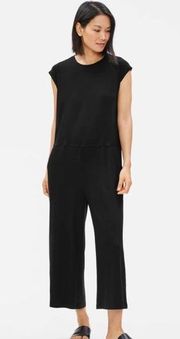 Eileen Fisher Black Jersey Stretch Cap Sleeve Relaxed Ankle Cropped Jumpsuit XS