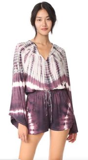 Young Fabulous & Broke Saxton tie dye bell sleeve romper in ring wash size XS