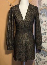 Reformation Wyler Wrap Dress Black Gold Metallic