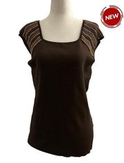 Joseph A Brown Knit Bohemian Top Size L NWT | 42-45