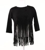 Bershka crop top fringe faux suede three quarter sleeve shirt Small