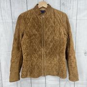 VINTAGE Y2K Ann Taylor MEDIUM Brown Suede Leather Quilted Jacket Zip Up