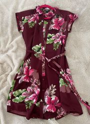 Maroon Shirt Dress with Flowers