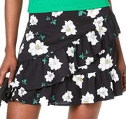 Bar III Skirt Women's Ruffled Floral Print Mini Skirt Black Size 8