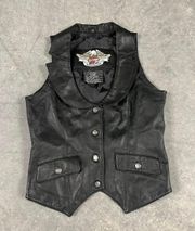 Harley Davidson Studded Swarovski Crystals Leather Vest Top