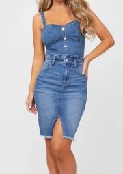 NWT  Denim Bustier Corset Tank 90s Supermodel Bardot Coquette Crop Top sz L