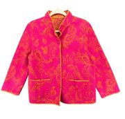 J McLaughlin Jacket Womens L Pink Orange Reversible Quilted Paisley Button Up