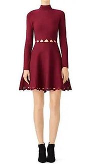 John + Jenn Maroon Burgundy Long Sleeve Mini Dress Laser Cutouts Fit & Flare Lg