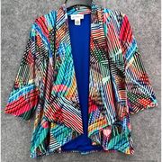 Peck And Peck Cardigan Womens S Multicolor Abstract Open Front Shawl 3/4 Stretch