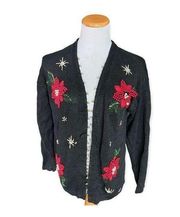 Womens Vintage Victoria Jones Petite Ugly Christmas Sweater Cardigan - Sz M PM