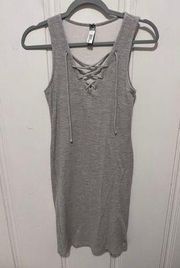 Grey Lace Up Sleeveless Bodycon Knit Knee Length Dress Small EUC