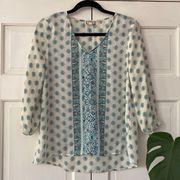 Eyeshadow Boho Chic Cottagecore Blouse Bohemian Casual Blouse Off-white and Blue