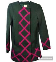 Anthropologie Elevenses Tamarisk Coat Green Pink Size 4