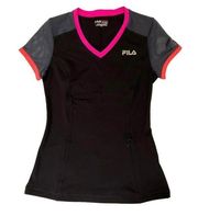 Fila Sport Women Size XS Live In Motion T-Shirt Short Sleeve Black Sporty 3-739