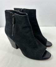 Cole Haan Grand.0S Peep Toe Bootie Black Embossed Nubuck Leather 9 Ankle Zip