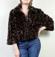 Vintage y2k Mixit Brown Faux Fur 3/4 Sleeve Shrug Cardigan Sweater