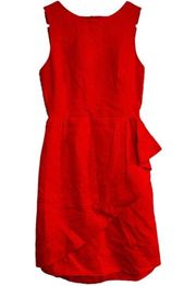 J. Crew Cha Cha Peplum Dress 100% Linen Sleeveless Ruffle Cutout Red Orange 0