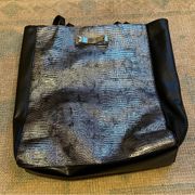 Ted Baker London Tote Shoulder Bag Silver Snakeskin & Black Leather