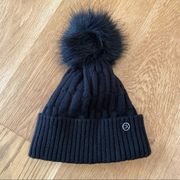 Calvin Klein Cable Knit Faux Fur Pom Pom Beanie Hat in Black